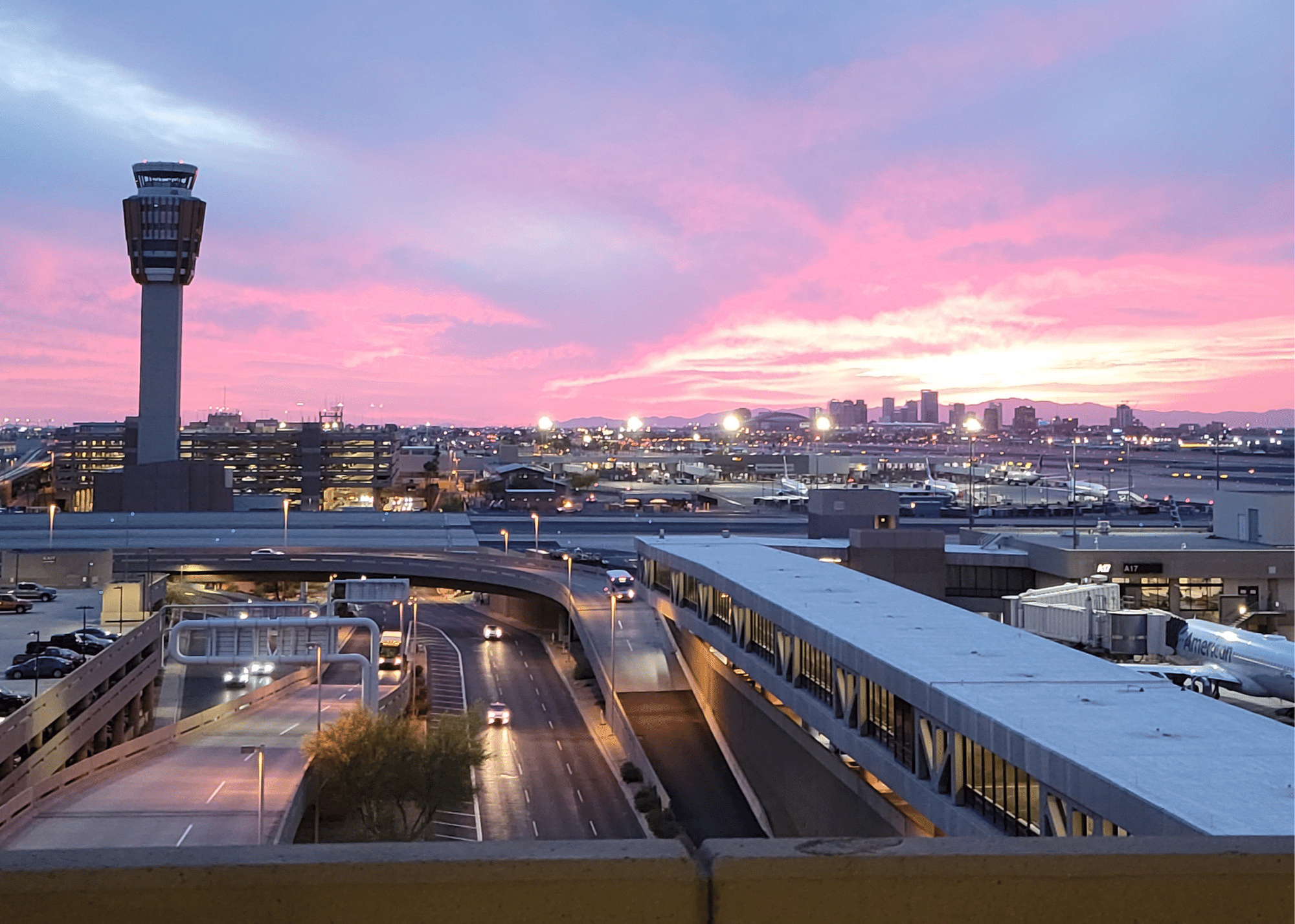 View of a sunset from Sky Harbor airport