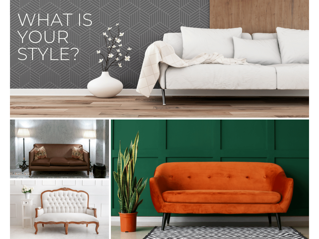 Different style sofas with the question "What is your style?"