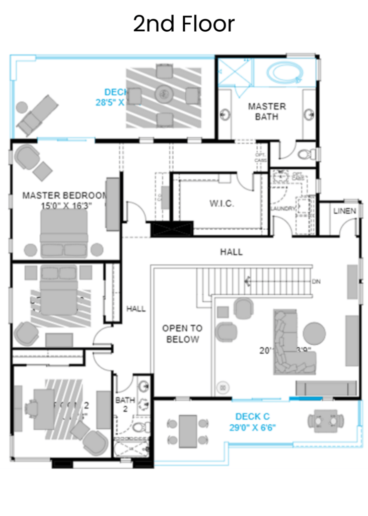 Floor plan for a house showing placement for furniture and rugs - an important aspect for how to organize for a move