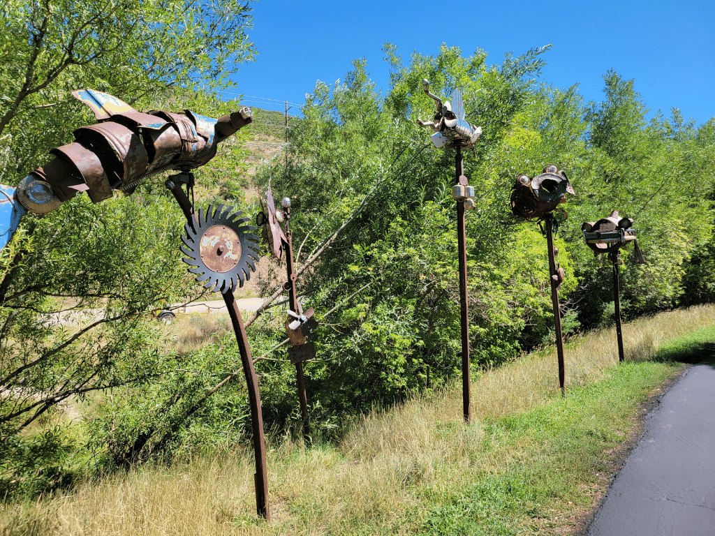 Fish sculptures on the Poison Creek trail in Park City, Utah