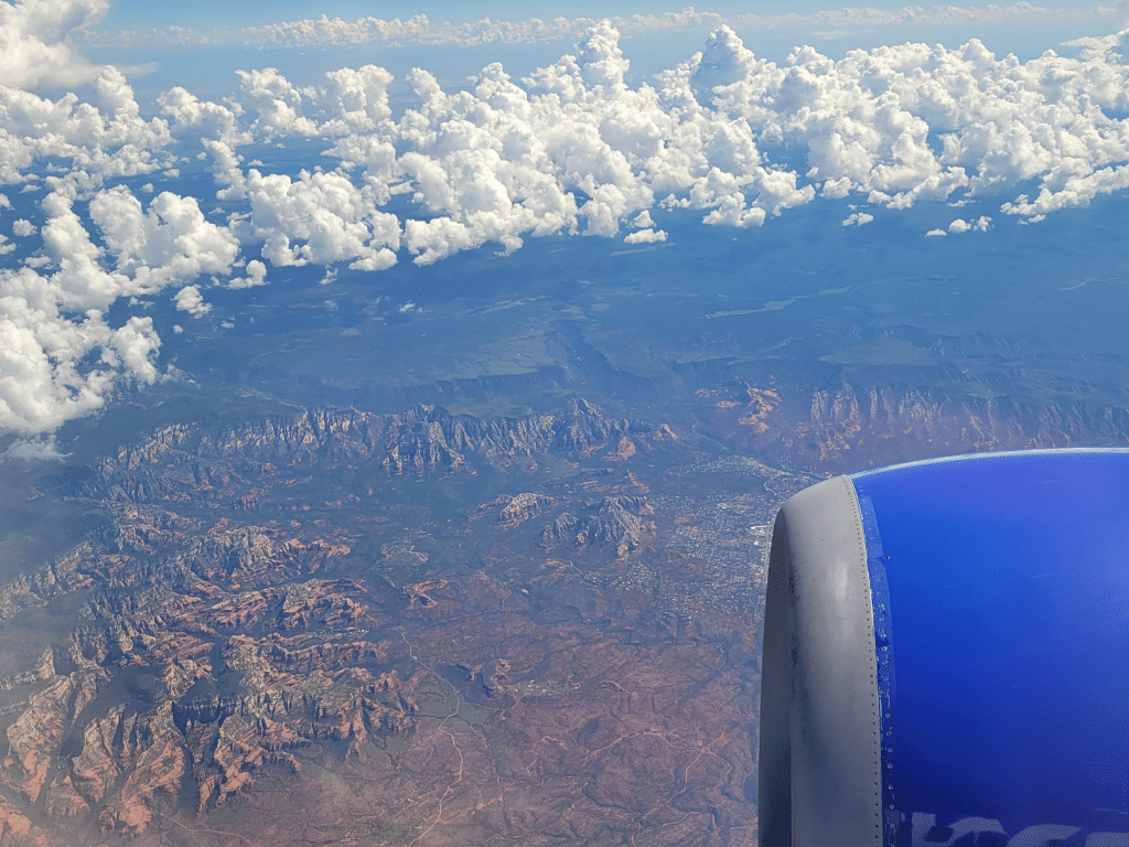 A view of Sedona, Arizona from the airplane